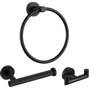 Mixxidea Round Double Towel Hook Bundle with Toilet Paper Holder, Round Towel Ring (Matte Black) - 1 of 3