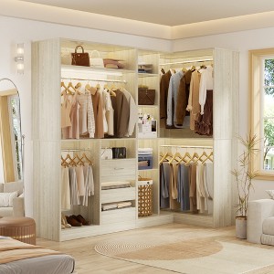 Aheaplus 72'' Set of 2 Corner Closet System with Drawers, Space-saving Closet Organizer with Hanging Rods and Storage Shelves - 1 of 4