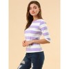 INSPIRE CHIC Women's Stripes Casual Basic Elbow Sleeves Boat Neck Slim Fit T-Shirts - 4 of 4