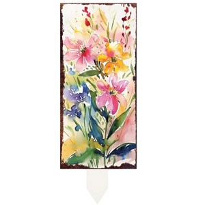 HomeRoots 10" Pink Purple White And Yellow Solid Wood Wildflowers Garden Stake - 1 of 4