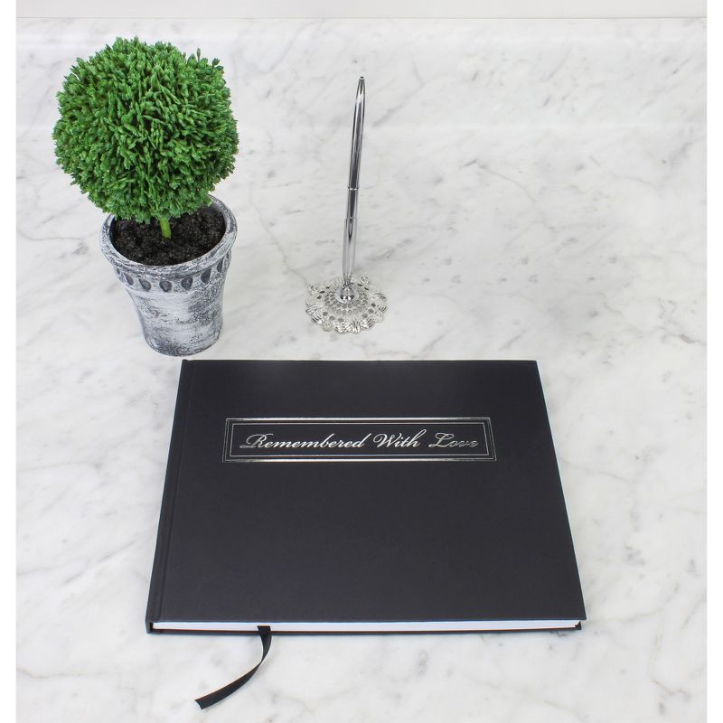 Cornucopia Brands Funeral Guest Book and Pen w/ Stand Set; Remembered w/ Love, 3 of 7