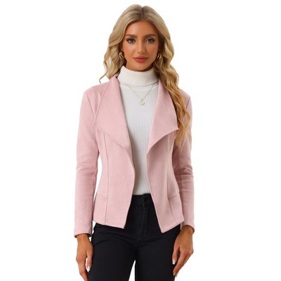 Allegra K Women's Faux Suede Lapel Draped Outwear Open Front Jacket