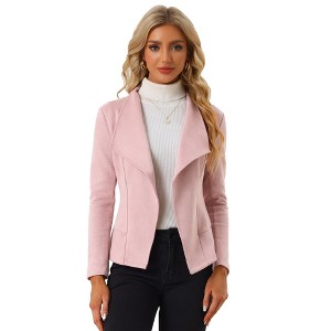 Allegra K Women's Faux Suede Lapel Draped Outwear Open Front Jacket - 1 of 4