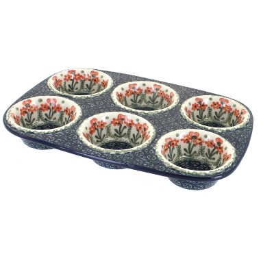 Blue Rose Polish Pottery Peach Posy Muffin Pan