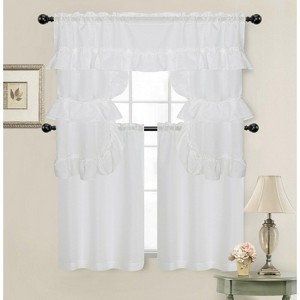 Kate Aurora Country Farmhouse Living Solid Colored Cafe Kitchen Curtain Tier & Swag Valance Set - 1 of 2
