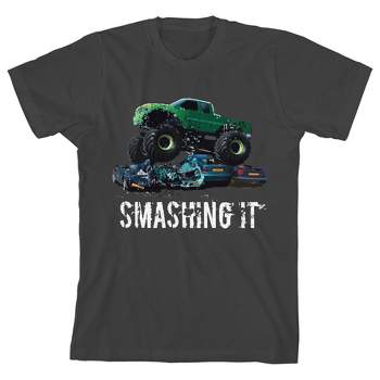 Monster Trucks "Smashing It" Youth Charcoal Short Sleeve Crew Neck Tee