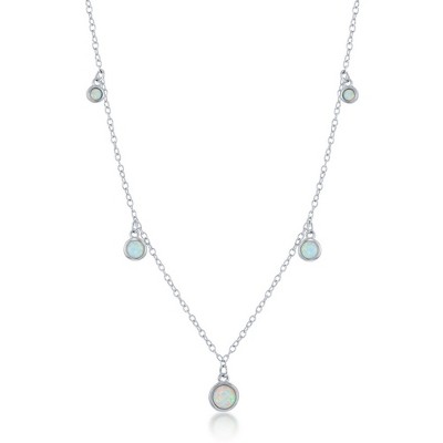 Opalata Sterling Silver White Opal Bezel-Set Dangling Necklace - White - 16+2 Inch
