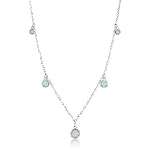 Opalata Sterling Silver White Opal Bezel-Set Dangling Necklace - White - 16+2 Inch - 1 of 2
