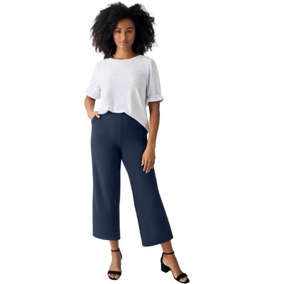 ellos Women's Plus Size Pull-On Crop Wide Leg Pants
