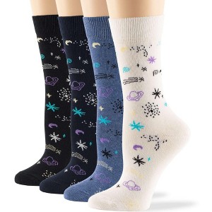 Women Cotton Calf Patterned Socks - 4 Pack - Coffee, Puppy, Flowers, Birds, Cat - Shoe Size 5-9 M, 8-12 L - Multicolors | 7BIGSTARS KINGDOM - 1 of 4