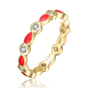 Young Adults/Teens 14k Yellow Gold Plated with Cubic Zirconia Colorful Marquise Turquoise Enamel Stacking Ring - 1 of 4