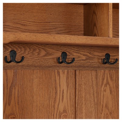 Campbell Oak Hall Tree with Spacious Storage Bench and Double Hooks