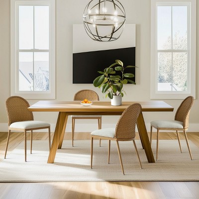 Rattan Back Dining Chair Set Of 4 ,Modern Dining Chair With Upholstered Seat Design Kictien Chair For Diningroom-Tanpinhause