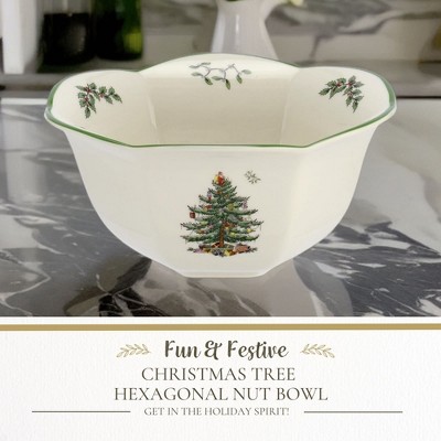 Spode Christmas Tree Hexagonal Ceramic Nut Bowl, 7.5 Inch