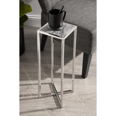 Jaspur Gray Marble and Silver Metal Square Drink Table