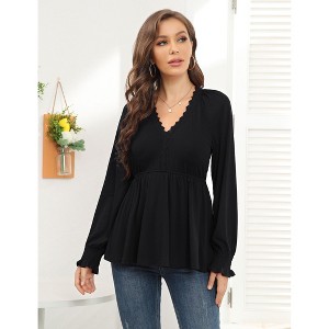 YESFASHION Women's Summer Shirt V Neck Puff Long Sleeve Blouses Ruffle flowy Shirt for Women - 1 of 4