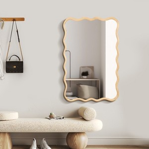 Solid Wood Wavy Mirror, Vanity Mirror Wall Decor, Modern Mirror for Bathroom, Bedroom, Living Room - ModernLuxe - 1 of 4