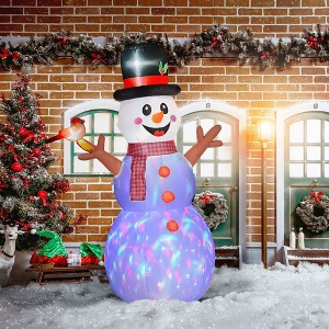 Angel Sar 8ft Inflatable Snowman with Rotating Colorful LED Lights, Christmas Blow-Up Yard Decoration with Suction Cups & Sandbags - 1 of 4