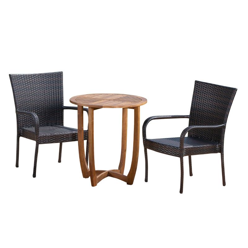 Camden 3pc Acacia & Wicker Bistro Set - Brown - Christopher Knight Home, 3 of 7