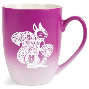 Elanze Designs 12 Ounce Vibrant Two Toned Ombre Ceramic Tea Coffee Cup Mug Magenta White Floral Squirrel - 1 of 4