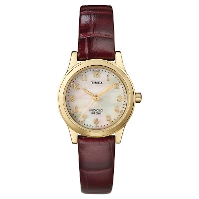 Women's Timex Watch with Leather Strap - Gold/Mother of Pearl/Brown T216939J