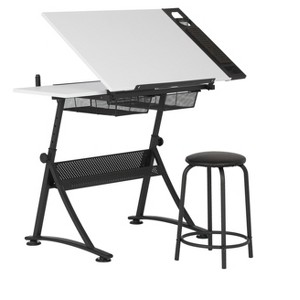 2pc Fusion Craft Center Black/White - Studio Designs: Modern Adjustable Angle Drawing Desk with Drawer, Metal Frame - 1 of 4