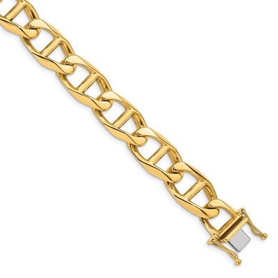 Black Bow Jewelry Men's 12.5mm 14K Yellow Gold Solid Anchor Chain Bracelet, 8 Inch