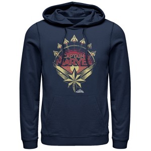 Men's Marvel Captain Marvel Retro Fighter Jet Plane Pull Over Hoodie - 1 of 3