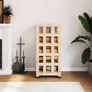 vidaXL Log Holder with Wheels 15.7 in.x19.3 in.x43.3 in. Solid Wood Pine - 1 of 4