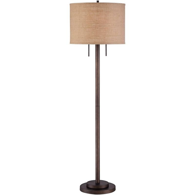 Possini Euro Design Garth Modern Floor Lamp Standing 63 1/2" Tall Oil Rubbed Bronze Burlap Fabric Drum Shade for Living Room Bedroom Office House Home, 1 of 9