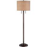 Possini Euro Design Garth Modern Floor Lamp Standing 63 1/2" Tall Oil Rubbed Bronze Burlap Fabric Drum Shade for Living Room Bedroom Office House Home
