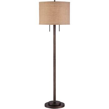 Possini Euro Design Garth Modern Floor Lamp Standing 63 1/2" Tall Oil Rubbed Bronze Burlap Fabric Drum Shade for Living Room Bedroom Office House Home