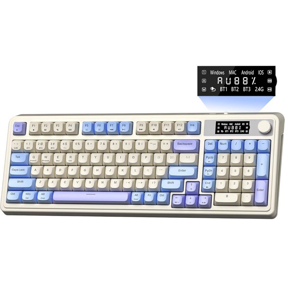 AULA S99Pro Wireless Gaming Membrane Creamy Keyboard, Num Pad, SmartScreen, Tri-Mode, Media Knob, RGB - Purple