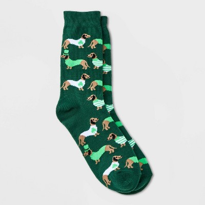 Women's Doxie St. Patrick's Day Crew Socks - Dark Green 4-10