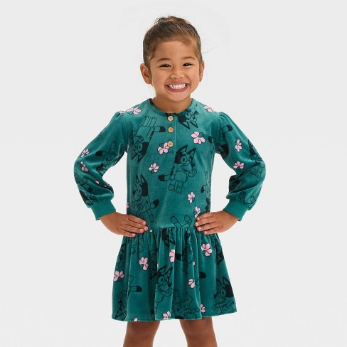 Toddler Girls' Bluey Velour Dress - Teal Blue - image 1 of 3