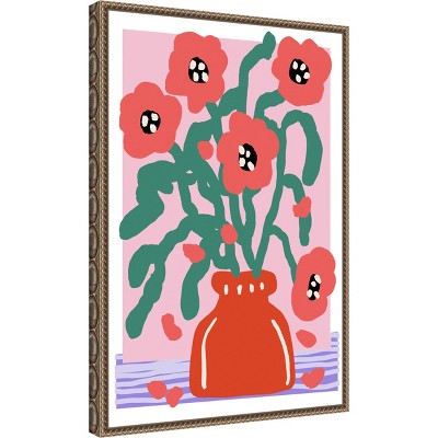 Treechild Floral Impression Red and Green Framed Canvas Art 16 x 23