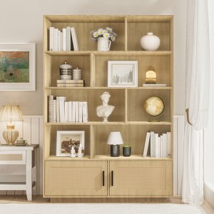 5 Tier Book case with Cabinet, Book Shelf with Storage Doors, Tall Wooden 5 Shelf Book Case for Home Office, Living Room, Bed Room - 1 of 4