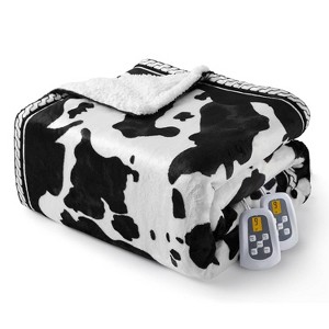GustoWave Cow Print 10 Heat Levels Electric Heating Blanket, Machine Washable, Black+White - 1 of 4