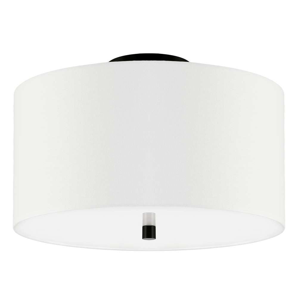 Photos - Chandelier / Lamp Hampton & Thyme 16" Flush Mount with Fabric Shade Matte Black/White