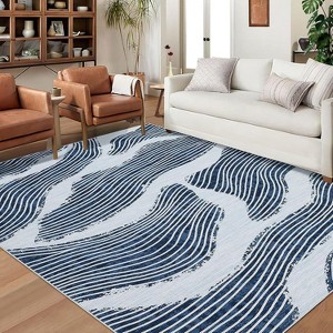 Modern Area Rug 5x7 Washable Rug Soft Faux Wool Throw Rugs Non Slip Low Pile Bedroom Rugs Non-Shedding Foldable Thin Accent Carpet, Grey - 1 of 4