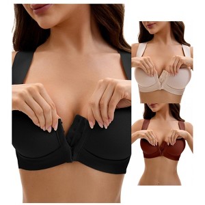 INSPIRE CHIC Women's Front Closure Push Up Wirefree Wide Straps U Back Tank Bras 3 Packs - 1 of 4