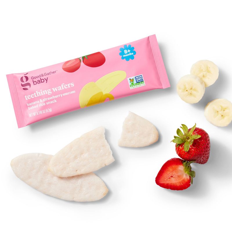 Banana Strawberry Teething Wafers Baby Snacks - 1.76oz/12pk - Good &#38; Gather&#8482;, 3 of 9