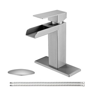PAGED Waterfal Bathroom Faucets Single Handle Bathroom Sink Faucet Modern Vanity Basin Faucet with Deck Plate & Overflow Pop Up Drain - 1 of 4