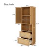72.8" Tall 2-Door Bookshelf with USB Port, 2 Drawers & Rattan Design, Walnut/Natural - ModernLuxe - 3 of 4