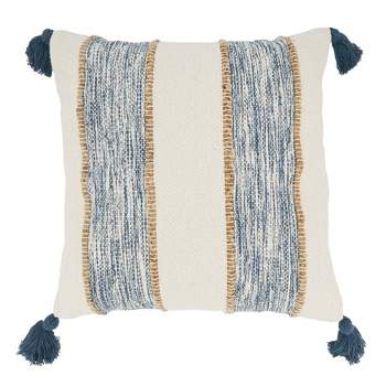 Oversize Striped Tassel Corners Design Throw Pillow - Saro Lifestyle