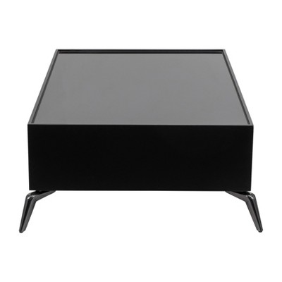 Black Rectangular Wood and Glass Coffee Table with Sleek Legs