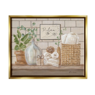 Stupell Industries Uplifting Bathroom Spa Relax Scene Framed Canvas