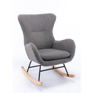 Vynxaria Gary Color Teddy Fabric Rocking Accent Chair with High Backrest and Armrests - 1 of 4