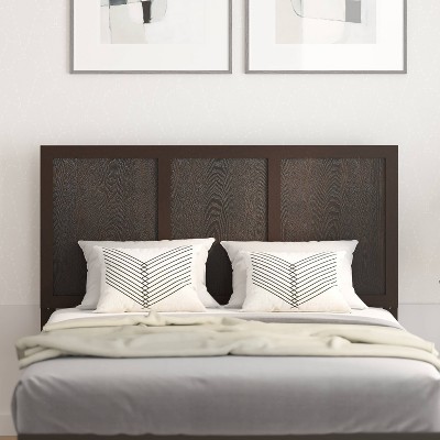 Full Dark Brown Solid Wood Panel Headboard