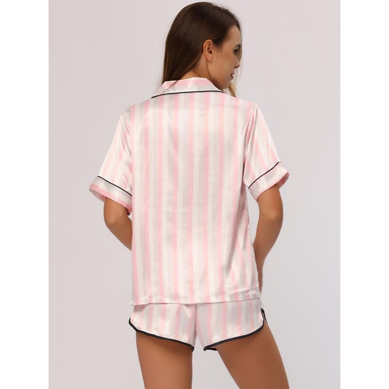 cheibear Women's Silky Satin Nightwear with Shorts Lounge Pajama Set, 3 of 6